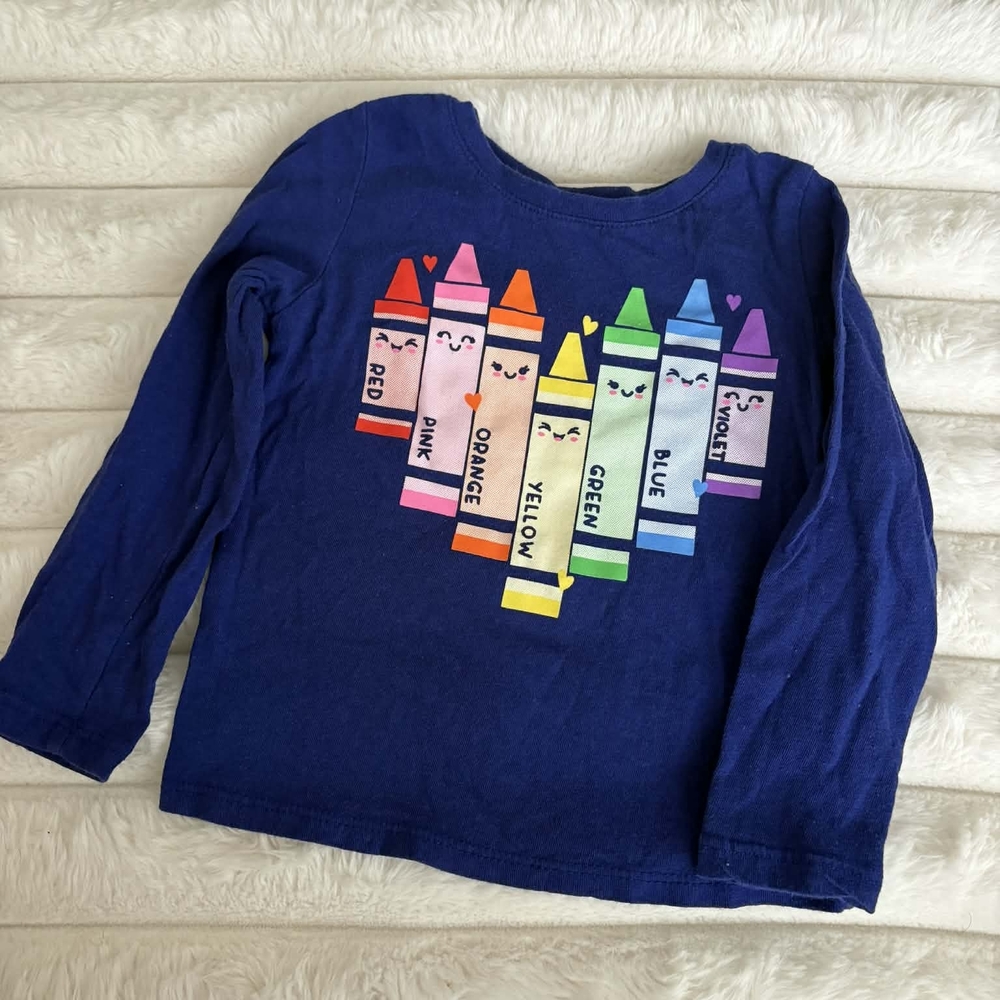 Girls Navy Crayon Graphic Long Sleeve Tee